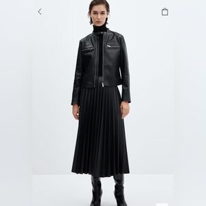 Mango Pleated Faux Leather Skirt
